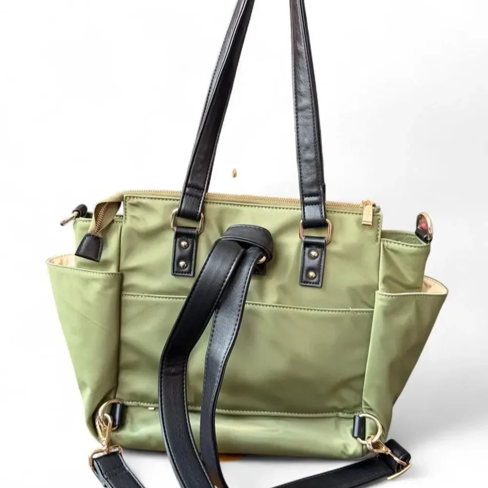 White Elm Gemini Mini Convertible Backpack Tote Olive Green Black 3 Way Bag
